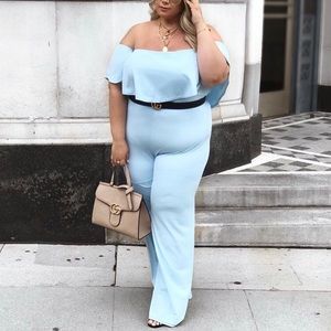Wide leg light blue jumpsuit